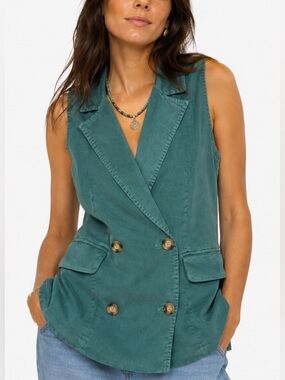 Sundance Emerald Green Double Breasted Tailored Vest XS Sleeveless Equestrian